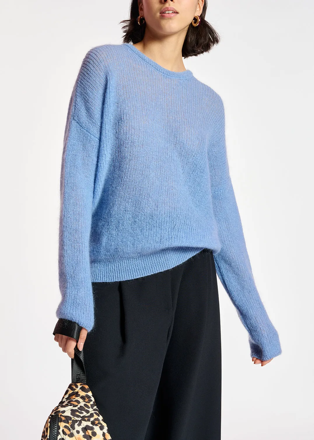 Blue oversized mohair-blend knit sweater