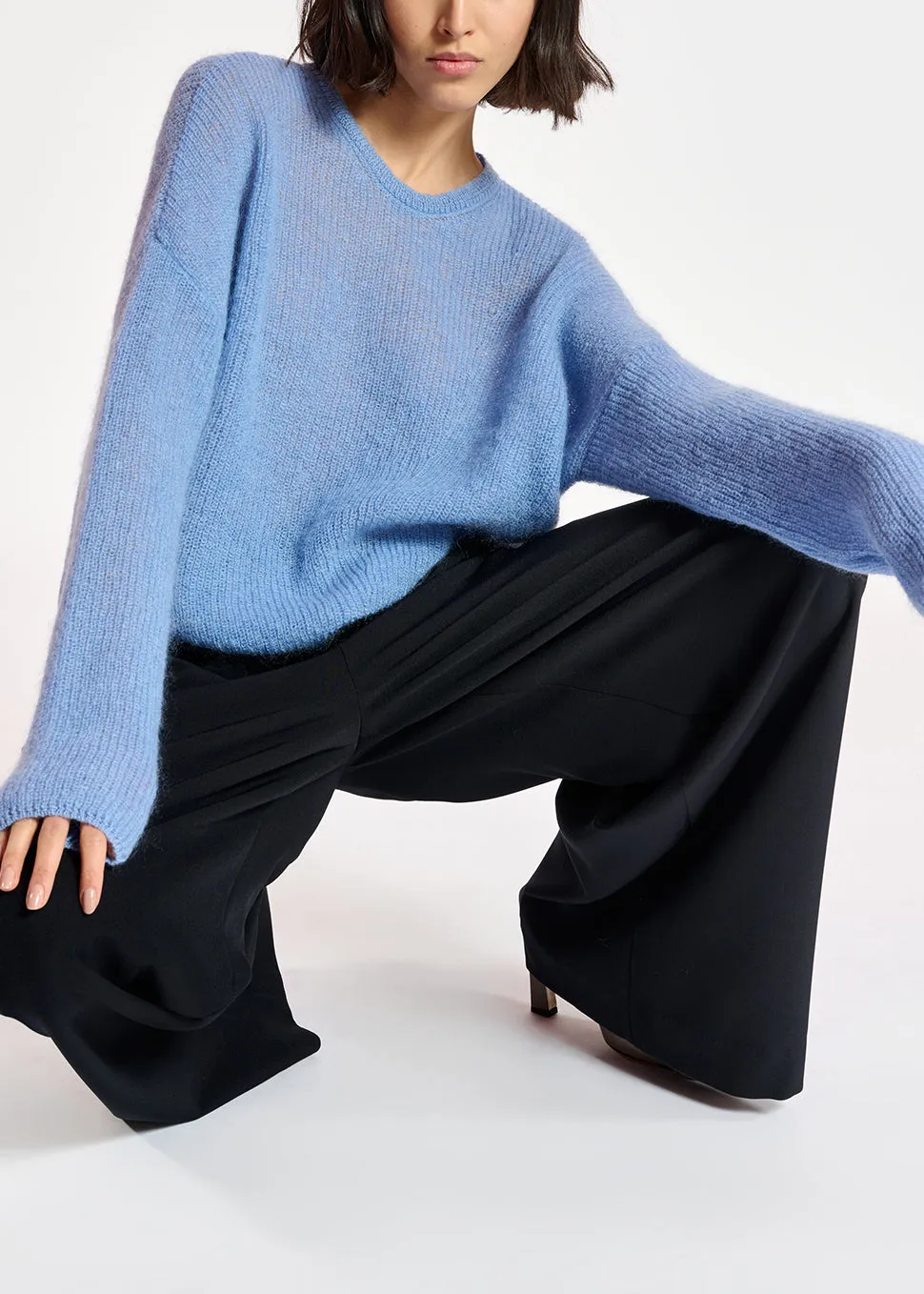 Blue oversized mohair-blend knit sweater