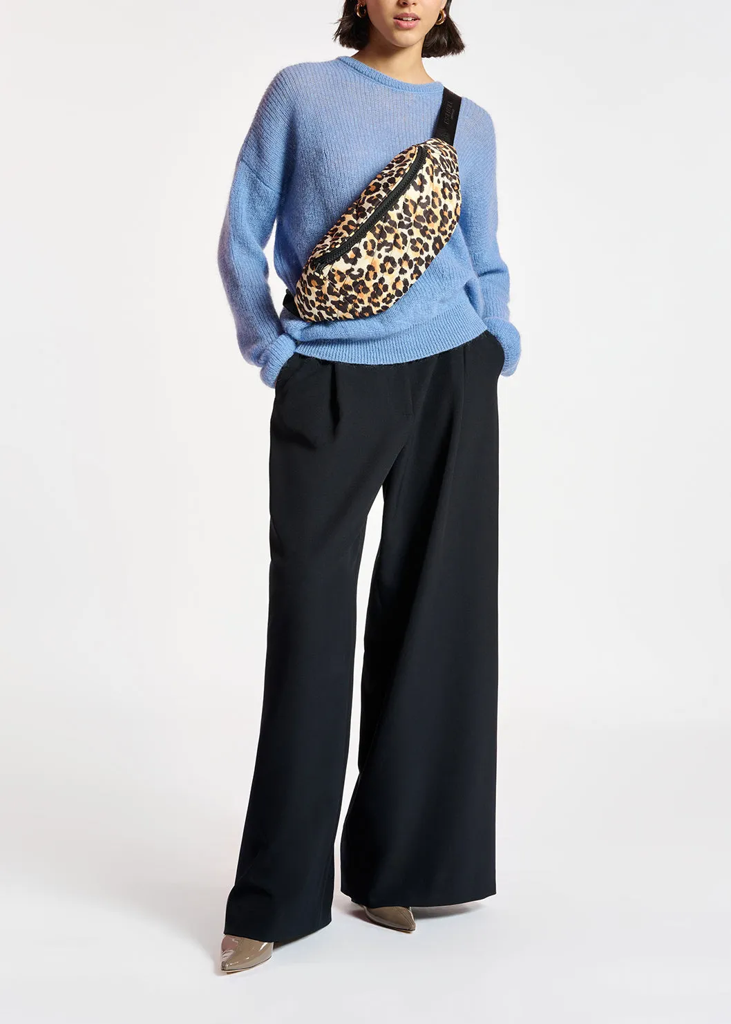 Blue oversized mohair-blend knit sweater