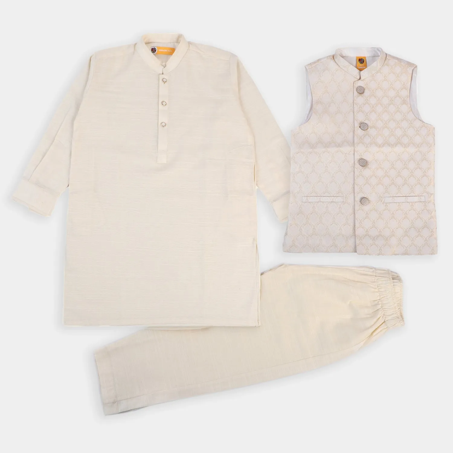 Boys Slub 3 PCs Suit - Off White