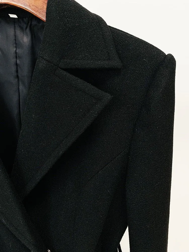Chic Belted Long Woolen Coat for Autumn & Winter