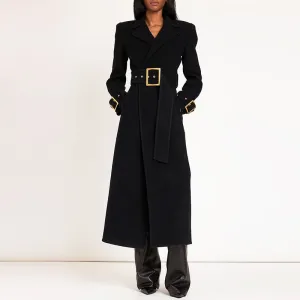 Chic Belted Long Woolen Coat for Autumn & Winter