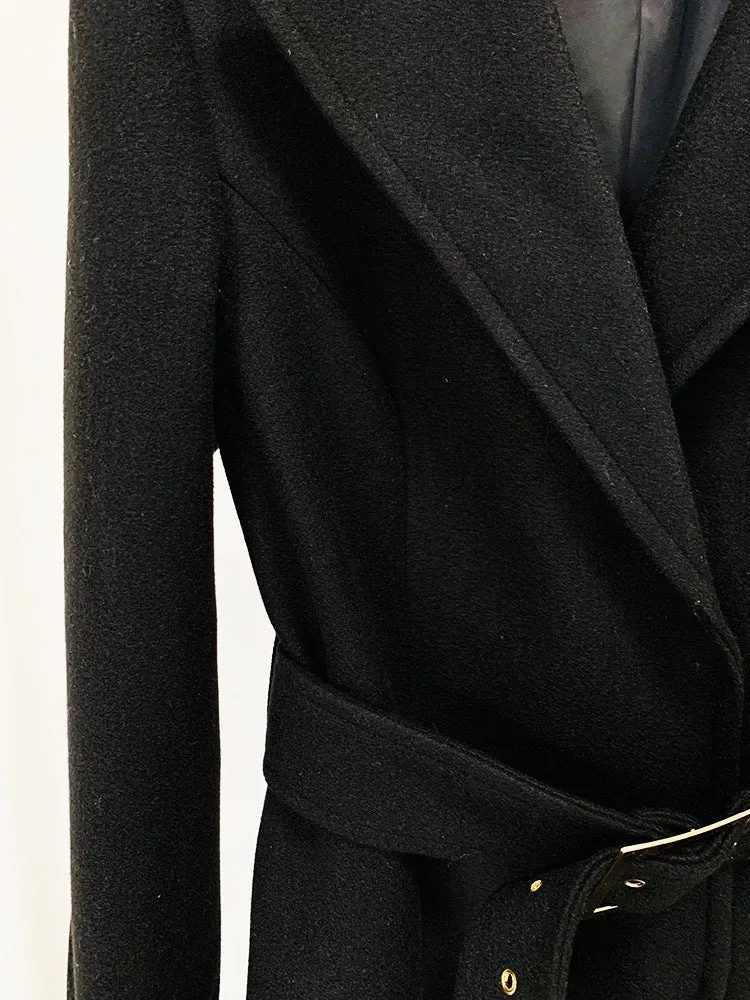 Chic Belted Long Woolen Coat for Autumn & Winter