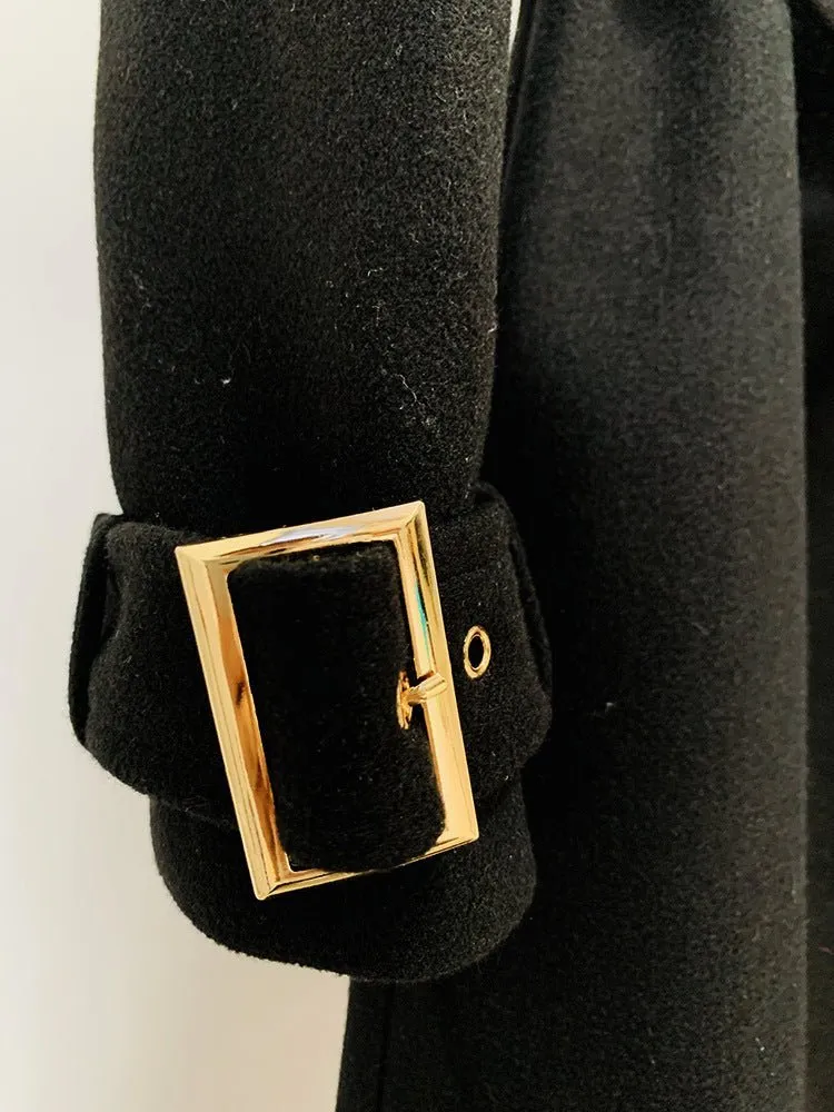 Chic Belted Long Woolen Coat for Autumn & Winter