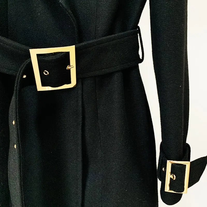 Chic Belted Long Woolen Coat for Autumn & Winter