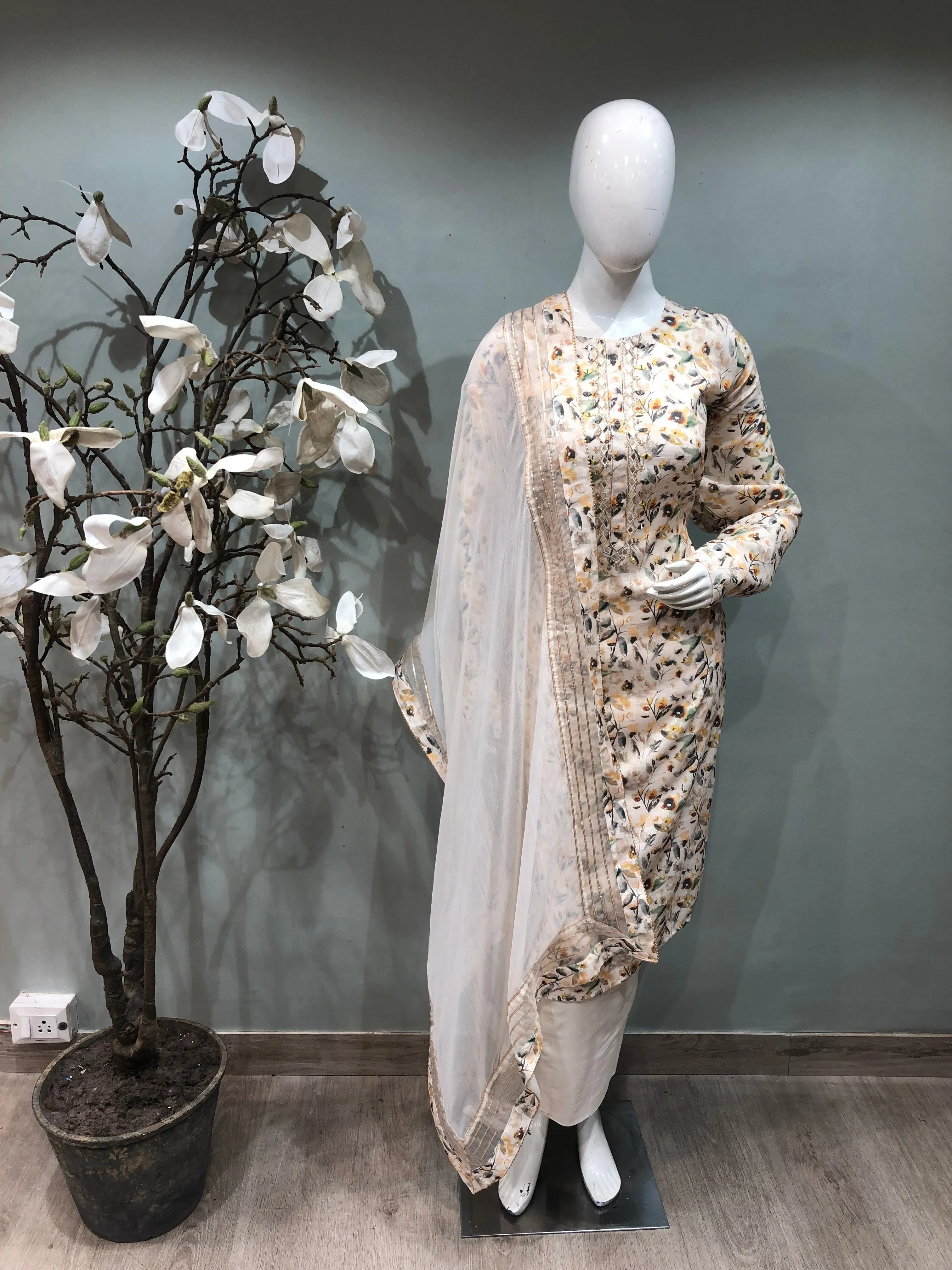 Cotton Unstitched Suit Leather With Mirror Embroidery