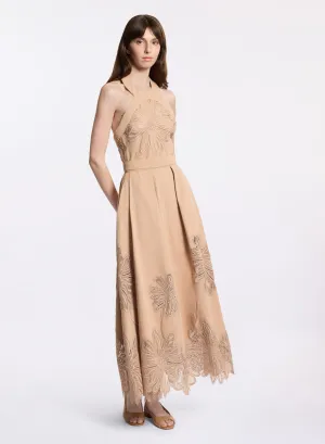 Embroidered Gabardine Midi Dress
