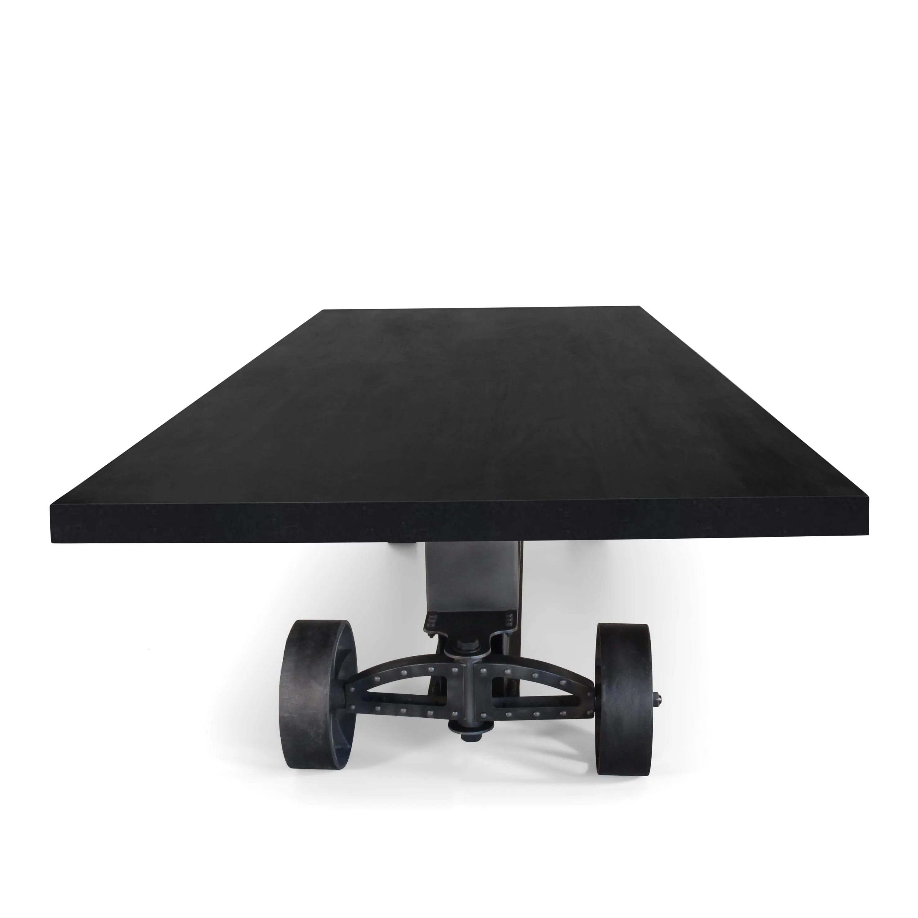 Industrial Trolley Adjustable Communal Table - Iron Wheels - Ebony 120"