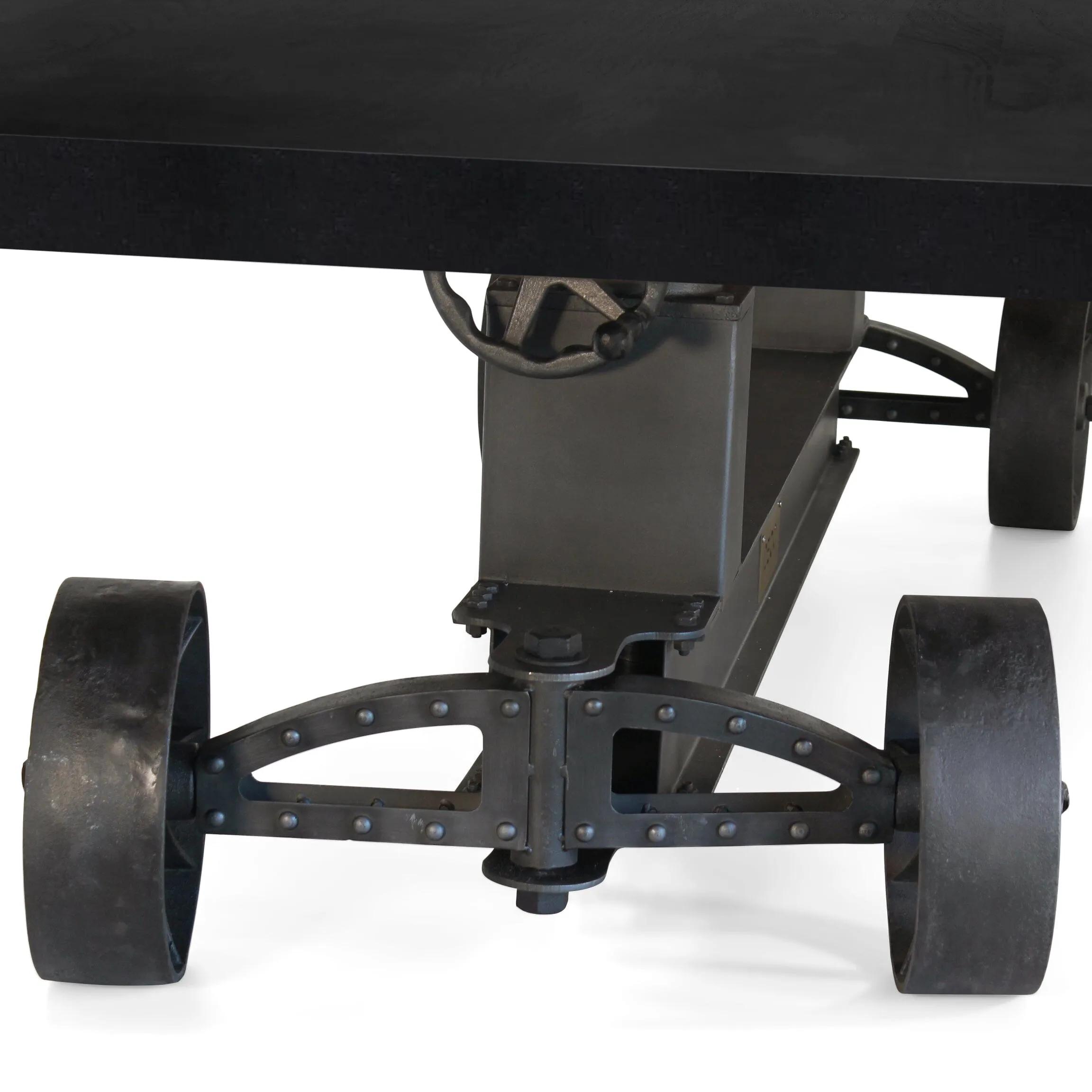Industrial Trolley Adjustable Communal Table - Iron Wheels - Ebony 120"