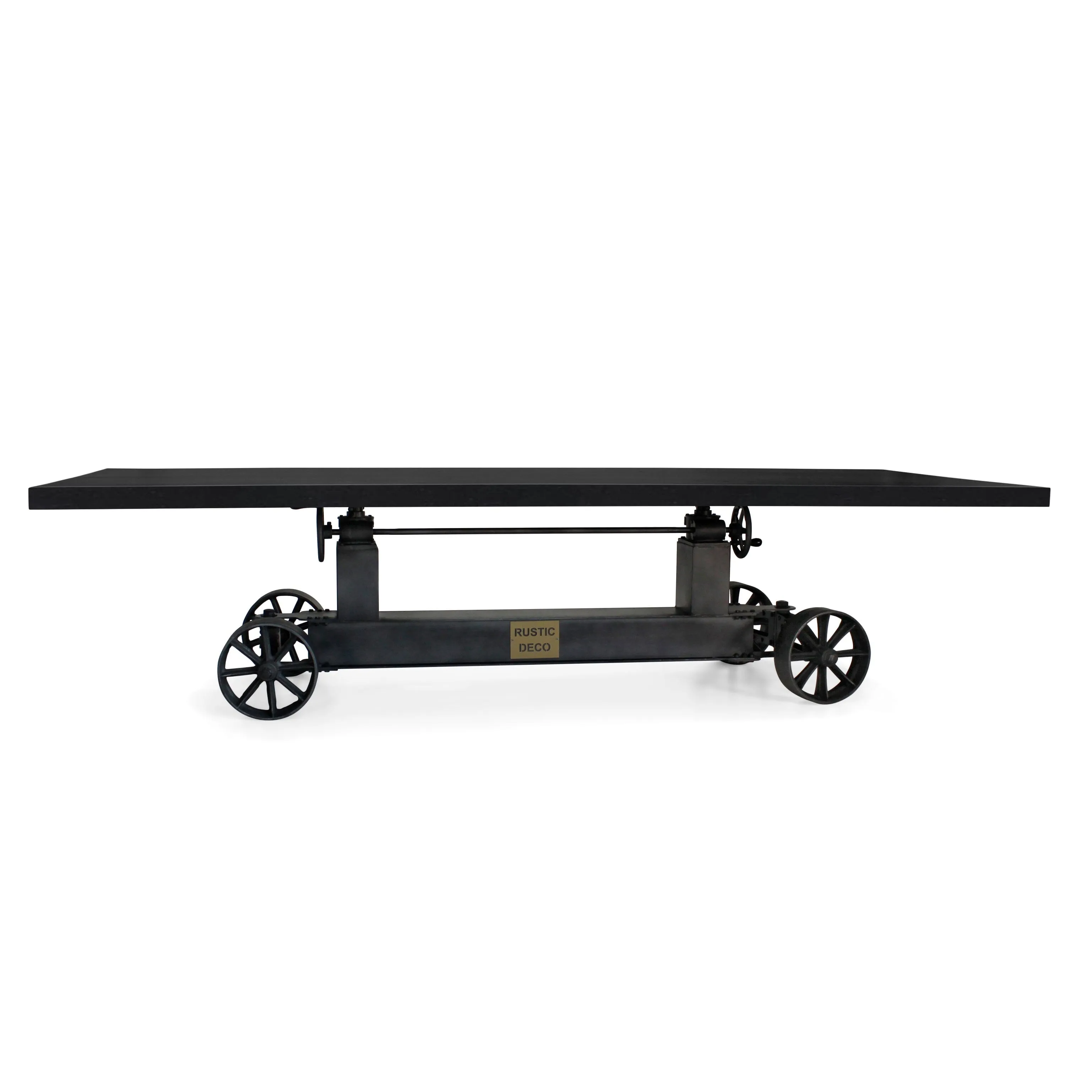 Industrial Trolley Adjustable Communal Table - Iron Wheels - Ebony 120"