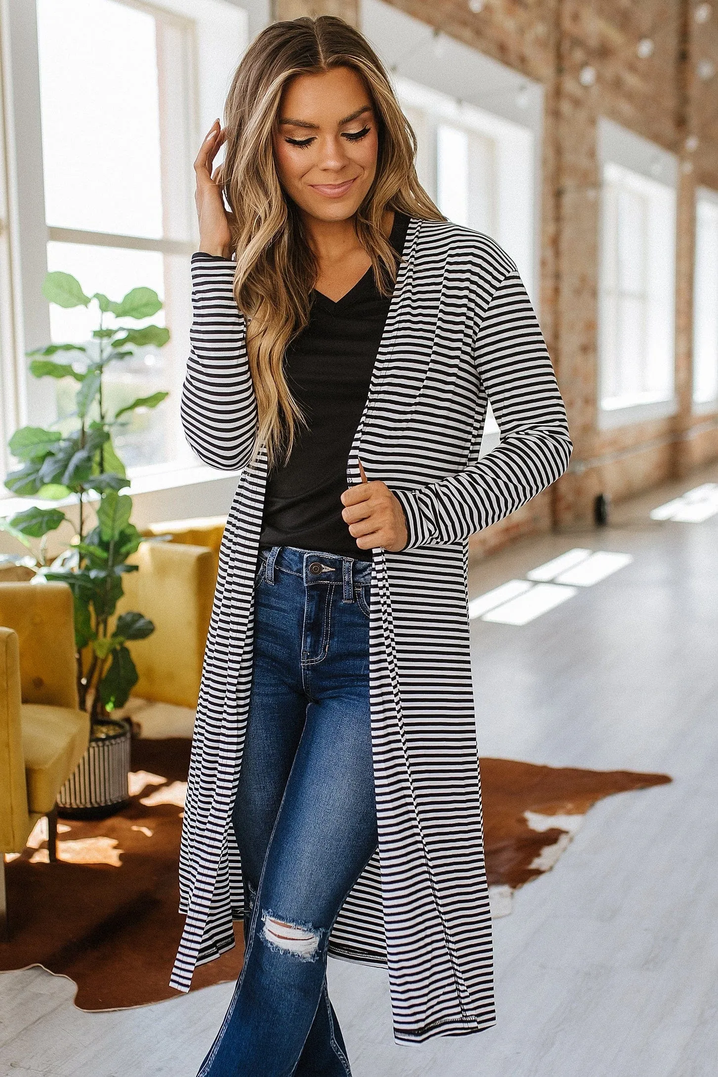 Jemma Striped Long Cardigan | S-XL