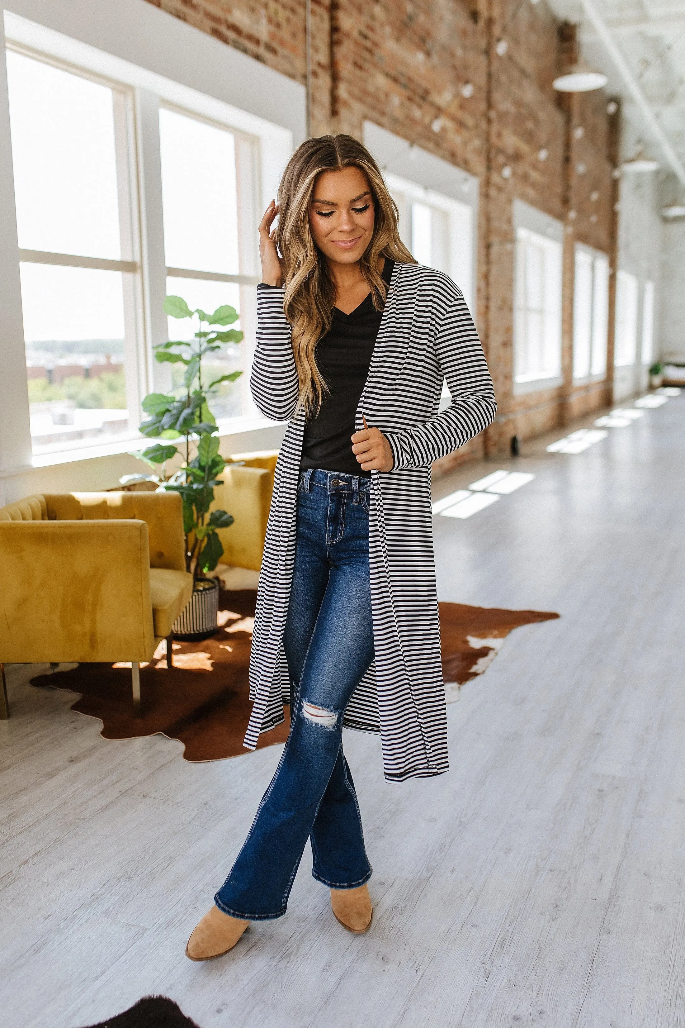 Jemma Striped Long Cardigan | S-XL