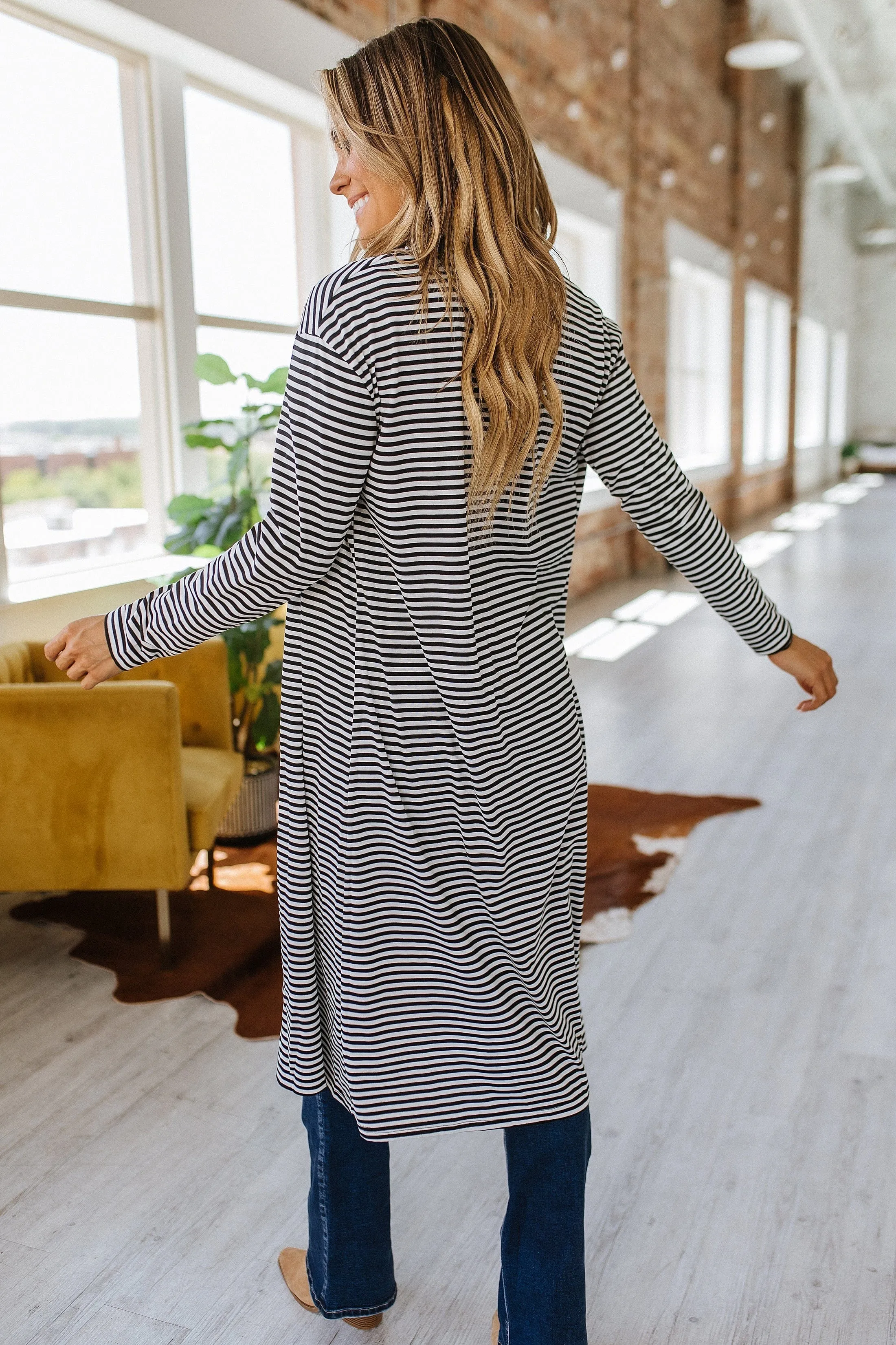 Jemma Striped Long Cardigan | S-XL