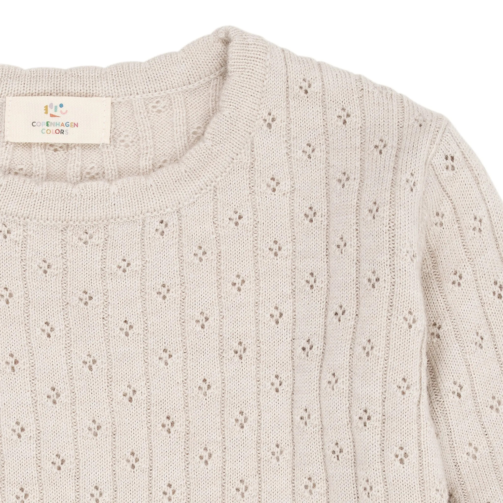 MERINO CLASSIC POINTELLE BLOUSE - PALE CREAM MELANGE