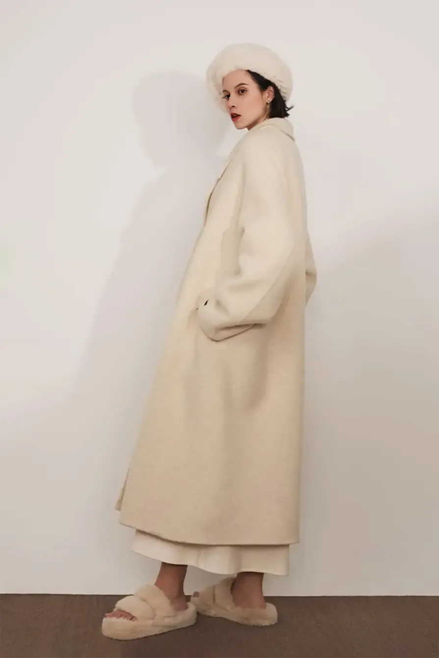 Oversized Double-breasted Long Wool Coat With Lapel Collar