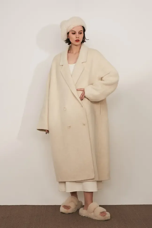 Oversized Double-breasted Long Wool Coat With Lapel Collar