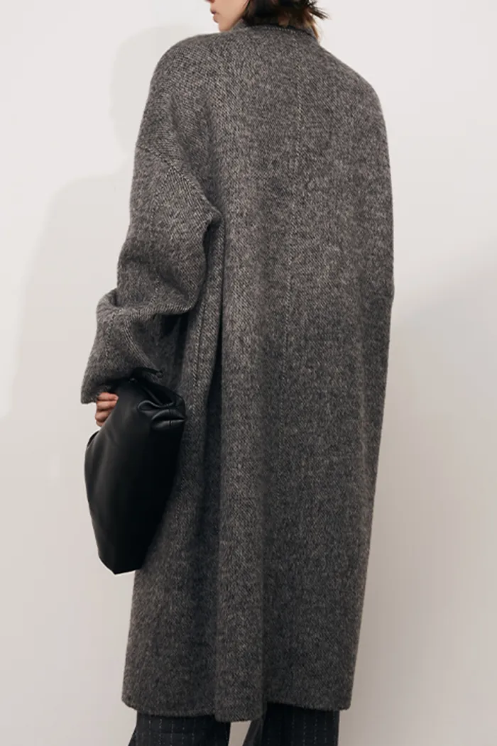 Oversized Double-breasted Long Wool Coat With Lapel Collar