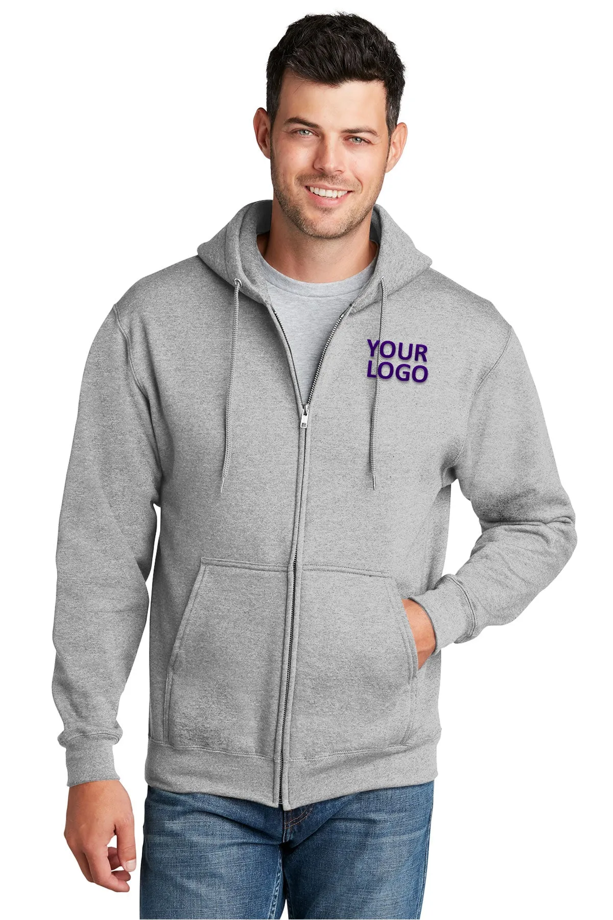 Port & Company Core Fleece Custom Zip Hoodies, Ash