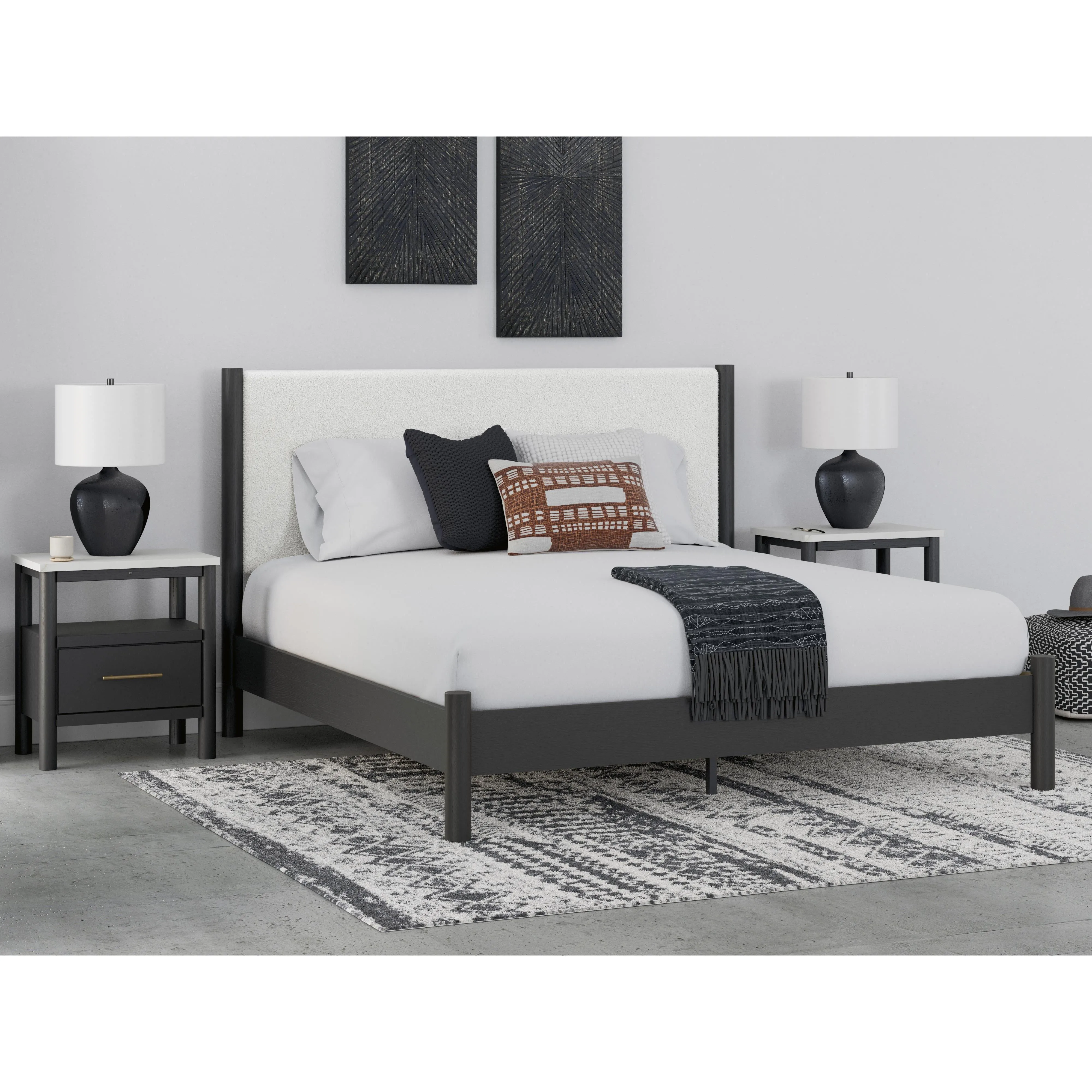 Signature Design by Ashley Cadmori King Upholstered Panel Bed B2616-58/B2616-56/B100-14