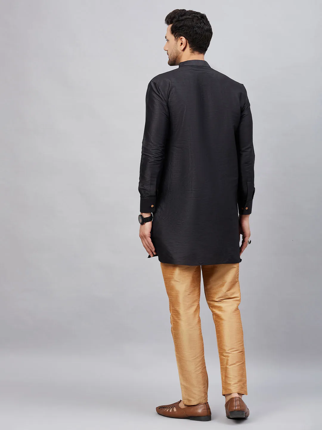 VASTRAMAY Men's Black Silk Blend Kurta Set