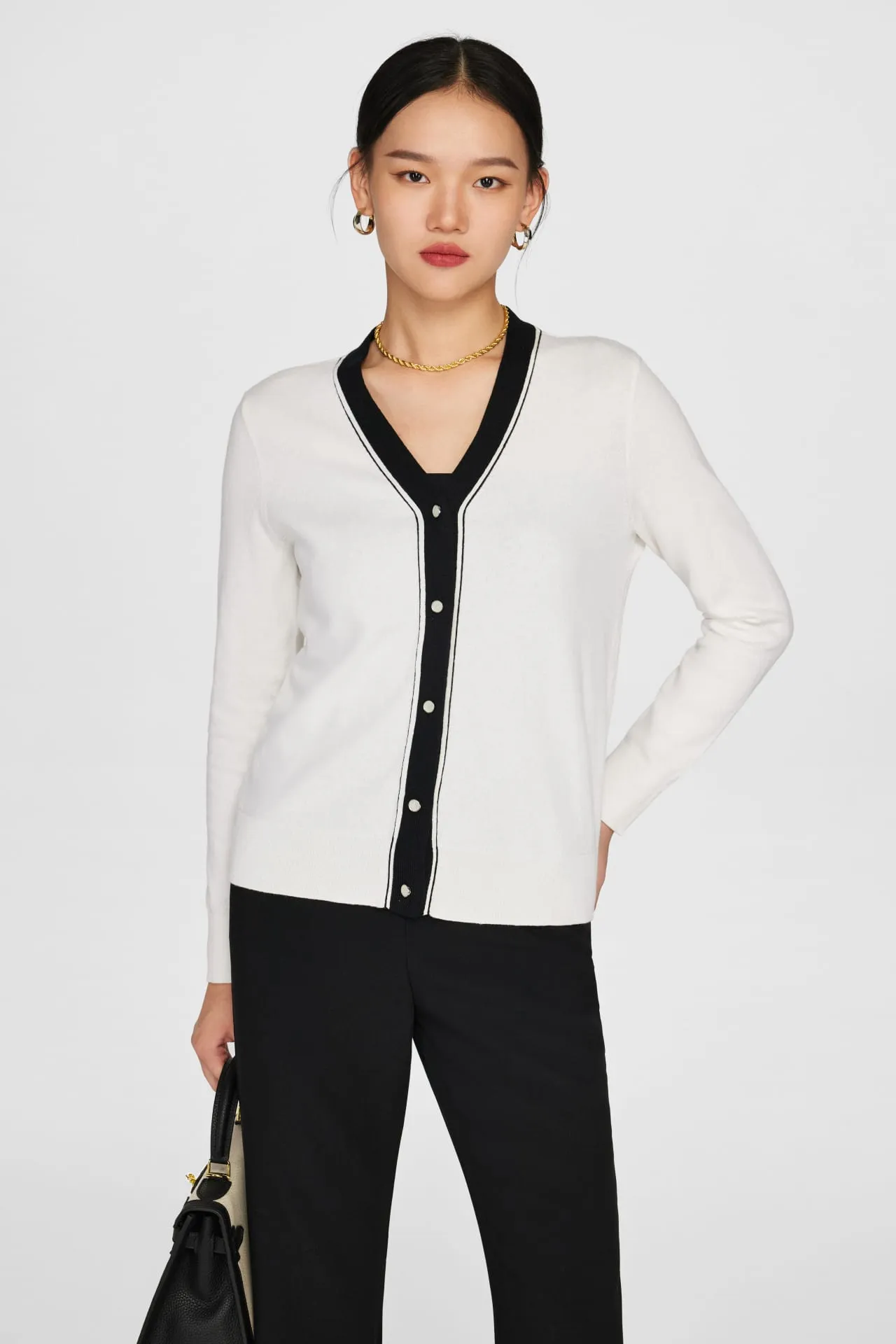 Vera V Neck Contrast Trim Cardigan