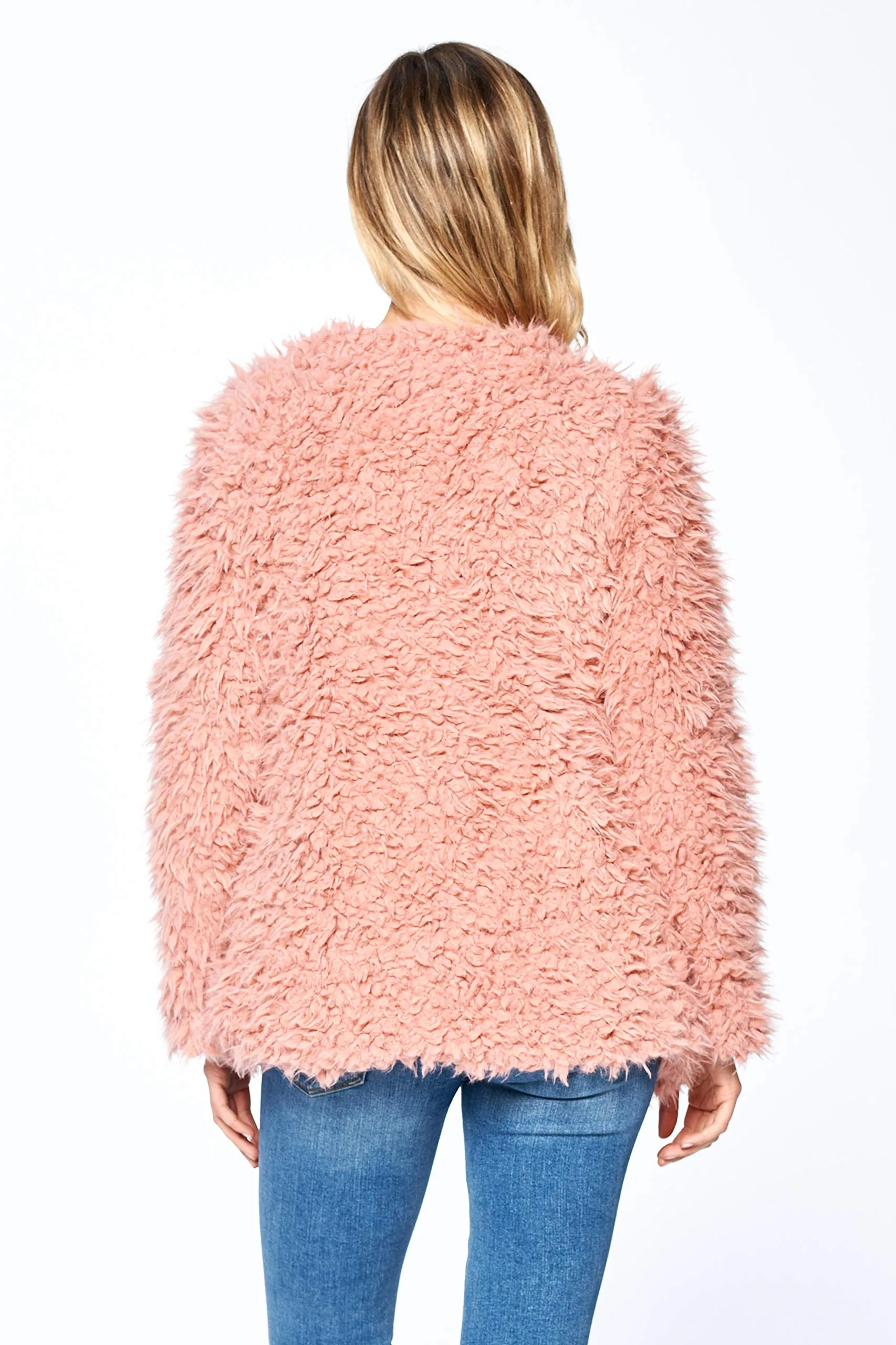 Women's Vintage Soft Fluffy Long Sleeve Elegant Faux Fur Coat Jacket