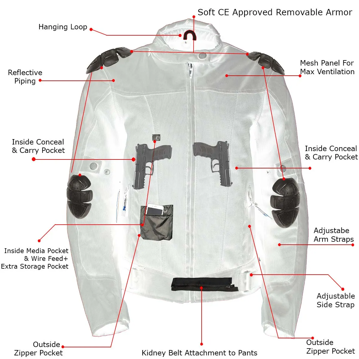Xelement Women's Shade Black Textile and Mesh Scooter Motorcycle Biker Jacket with X-Armor XS22012